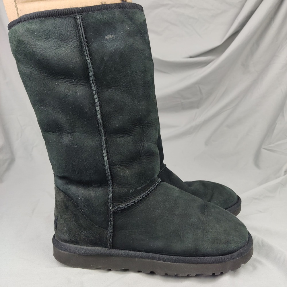 UGG Boots Women 7 Black Classic Tall 5815 Sheepskin Suede Winter Shearling